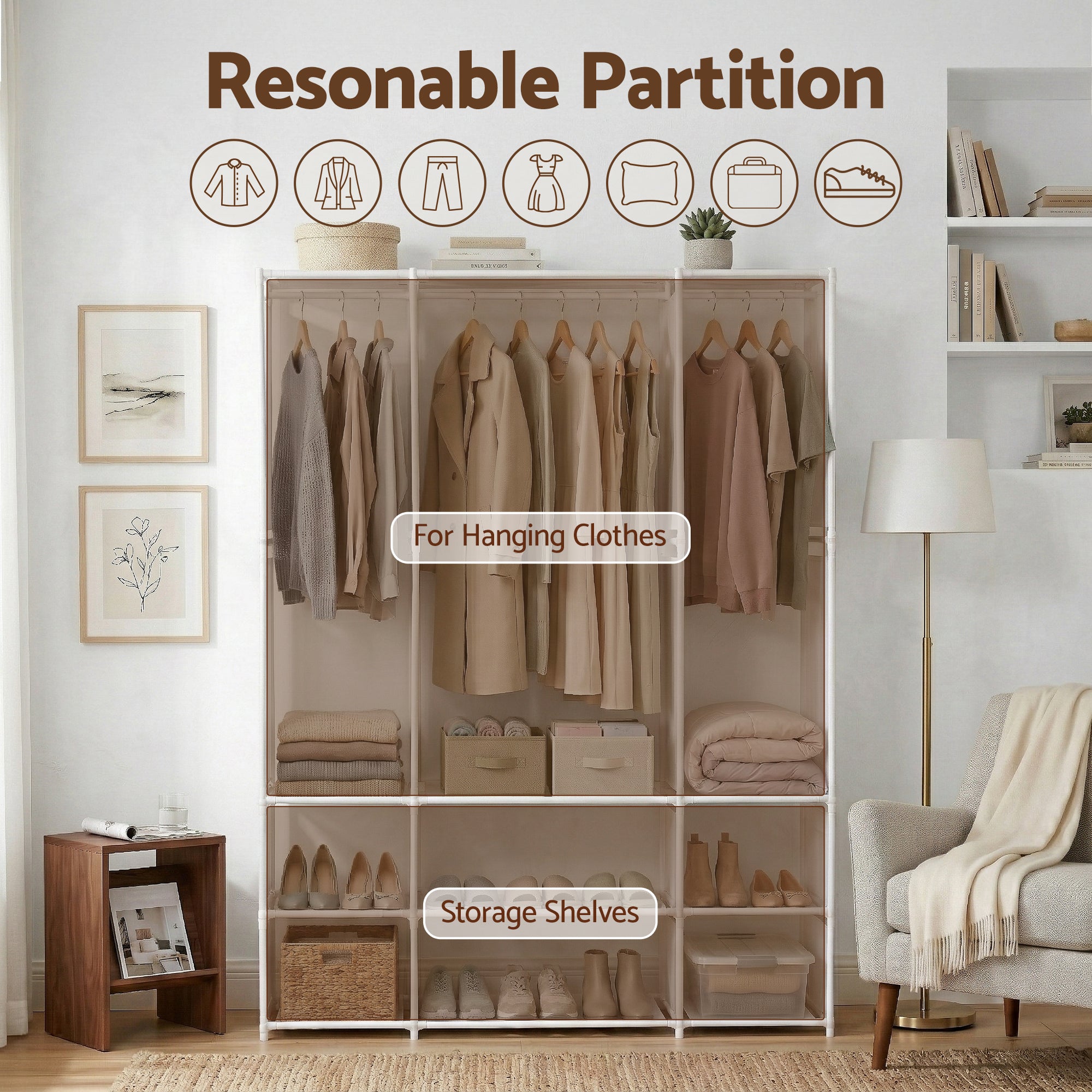 Artiss Large Portable Clothes Closet Wardrobe with Open Shelf White-Home & Garden > Storage > Clothing & Wardrobe Storage-PEROZ Accessories