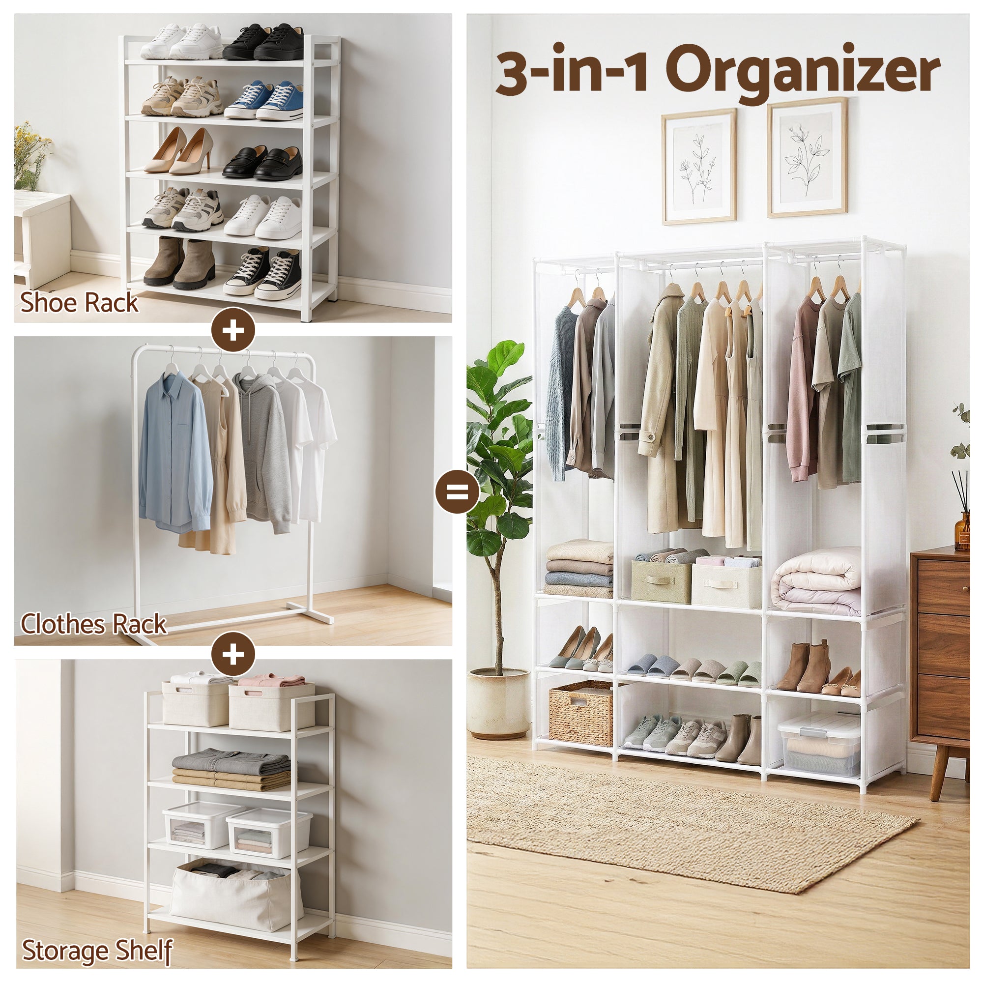 Artiss Large Portable Clothes Closet Wardrobe with Open Shelf White-Home & Garden > Storage > Clothing & Wardrobe Storage-PEROZ Accessories