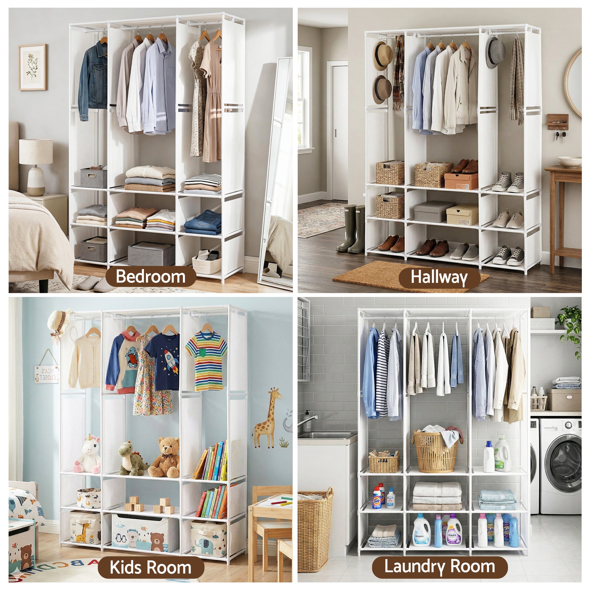 Artiss Large Portable Clothes Closet Wardrobe with Open Shelf White-Home & Garden > Storage > Clothing & Wardrobe Storage-PEROZ Accessories