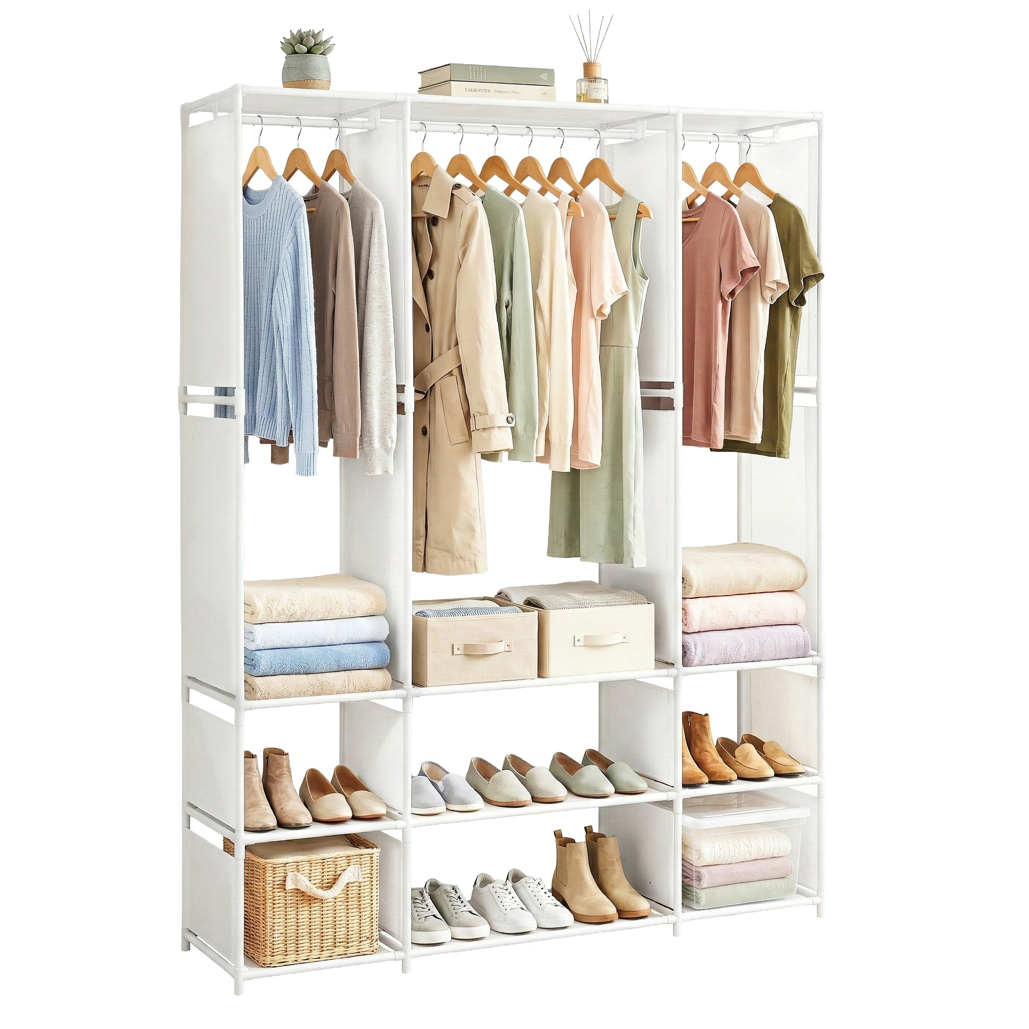 Artiss Large Portable Clothes Closet Wardrobe with Open Shelf White-Home & Garden > Storage > Clothing & Wardrobe Storage-PEROZ Accessories