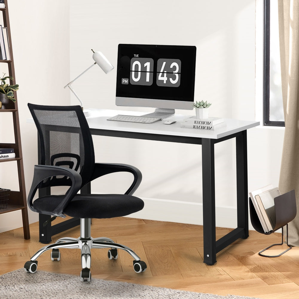 Oikiture Home Office Set BK & WH Computer Desk and Mesh Office Chair-Office Set-PEROZ Accessories