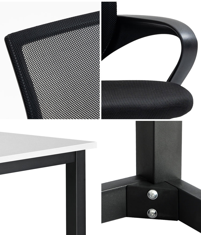 Oikiture Home Office Set BK & WH Computer Desk and Mesh Office Chair-Office Set-PEROZ Accessories