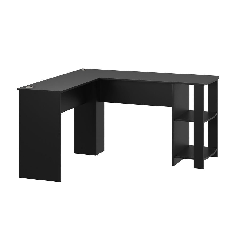 Oikiture L-shape Computer Desk with Storage Shelves Black-Computer Desks-PEROZ Accessories