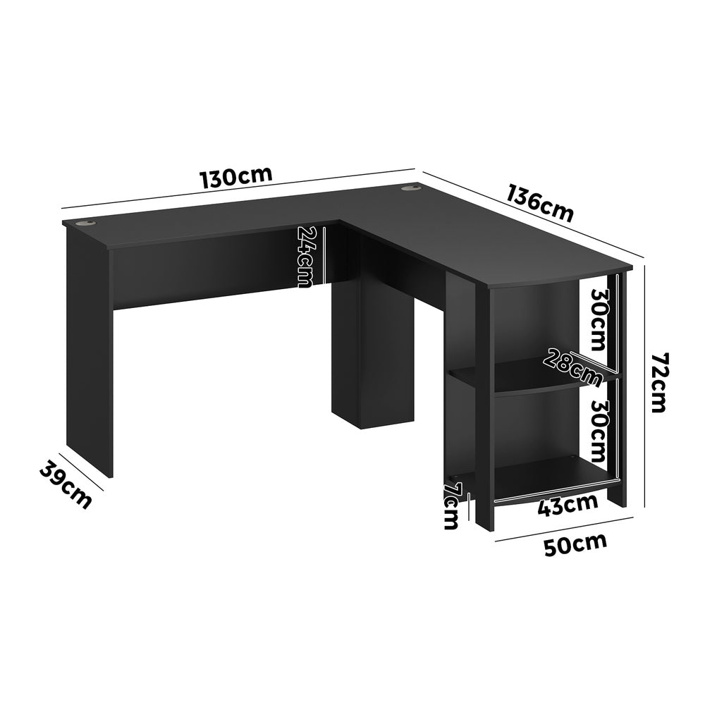 Oikiture L-shape Computer Desk with Storage Shelves Black-Computer Desks-PEROZ Accessories