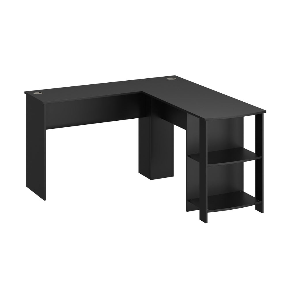 Oikiture L-shape Computer Desk with Storage Shelves Black-Computer Desks-PEROZ Accessories