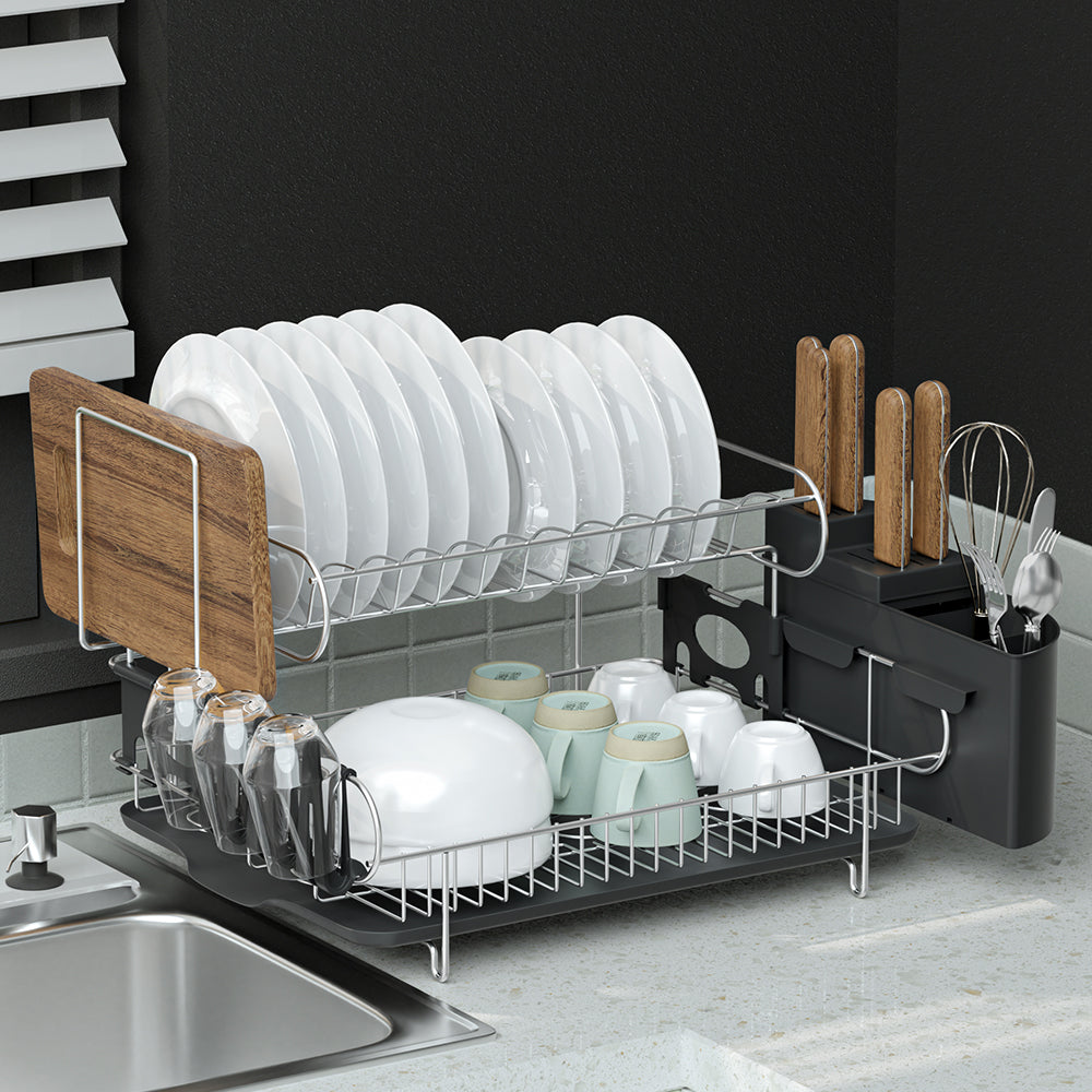 Cefito Dish Rack Drying Drainer Cup Holder Cutlery Tray Kitchen Organiser 2-Tier-Home & Garden > Kitchenware > Dish Racks-PEROZ Accessories