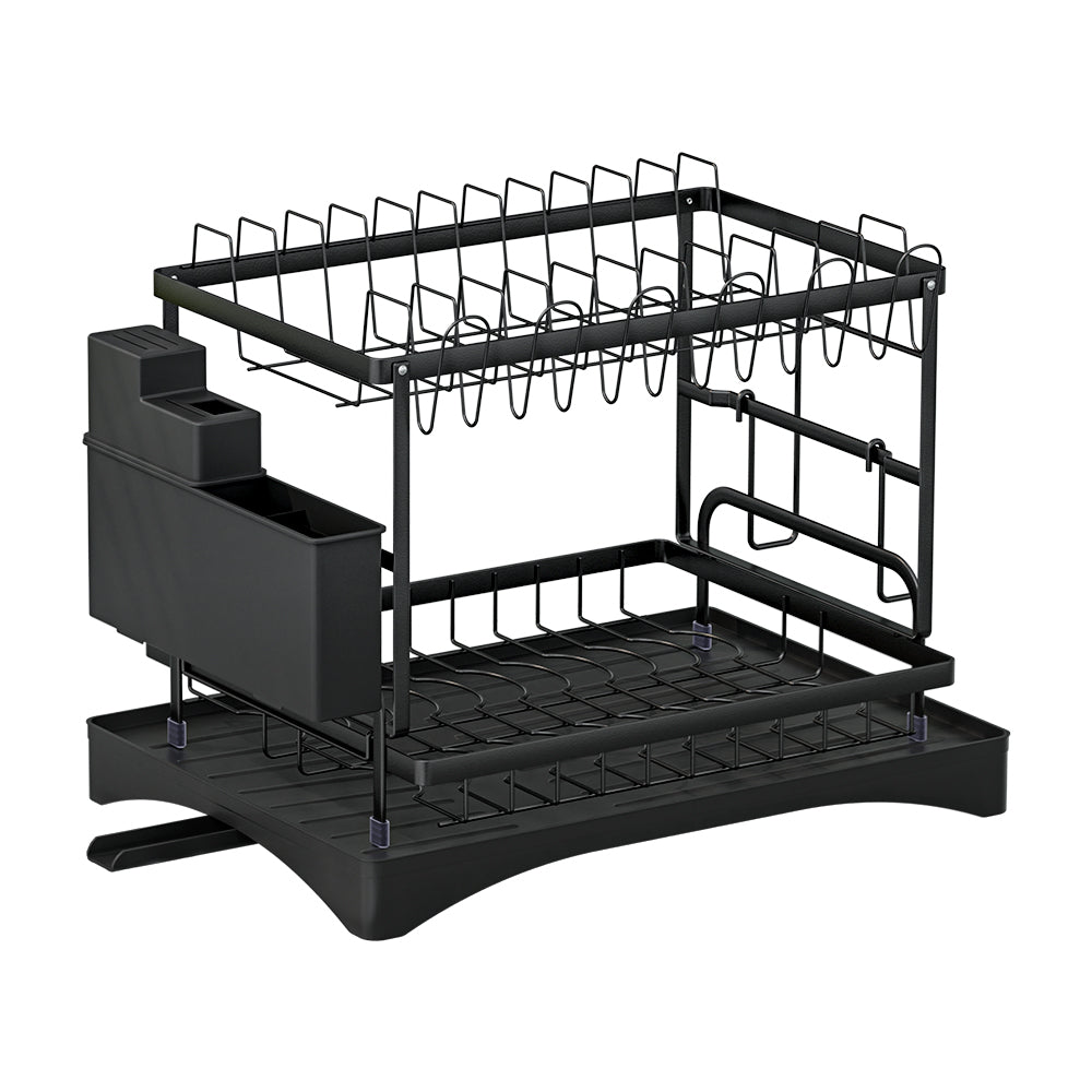 Cefito Dish Rack Expandable Drying Drainer Cutlery Holder Tray Kitchen 2 Tiers-Home & Garden > Kitchenware > Dish Racks-PEROZ Accessories