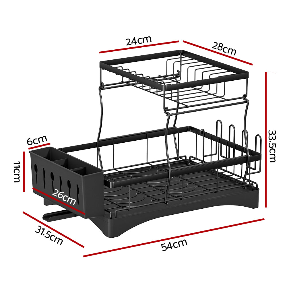 Cefito Dish Rack Expandable Drying Drainer Cutlery Holder Tray Kitchen 2 Tiers-Home & Garden > Kitchenware > Dish Racks-PEROZ Accessories