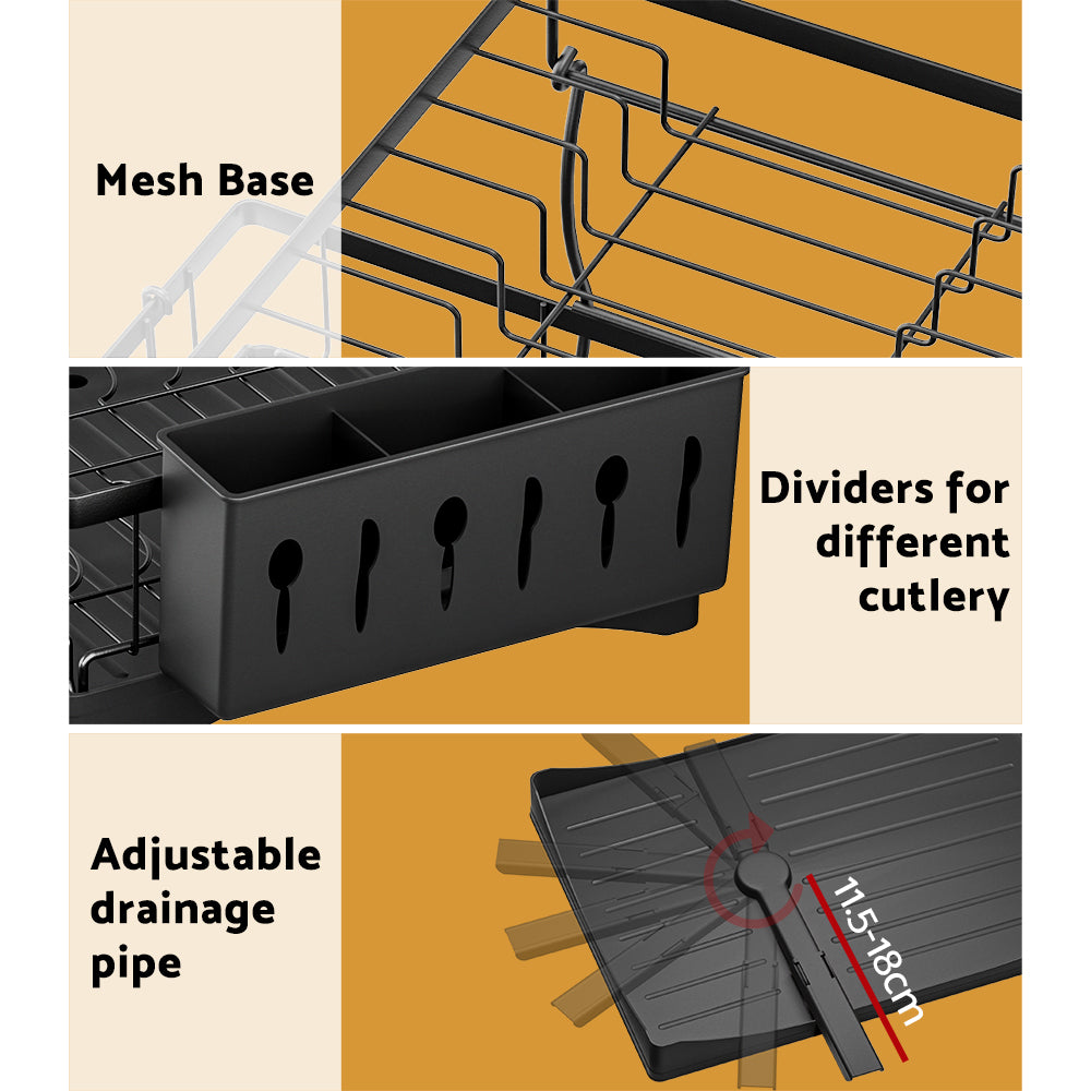 Cefito Dish Rack Expandable Drying Drainer Cutlery Holder Tray Kitchen 2 Tiers-Home & Garden > Kitchenware > Dish Racks-PEROZ Accessories