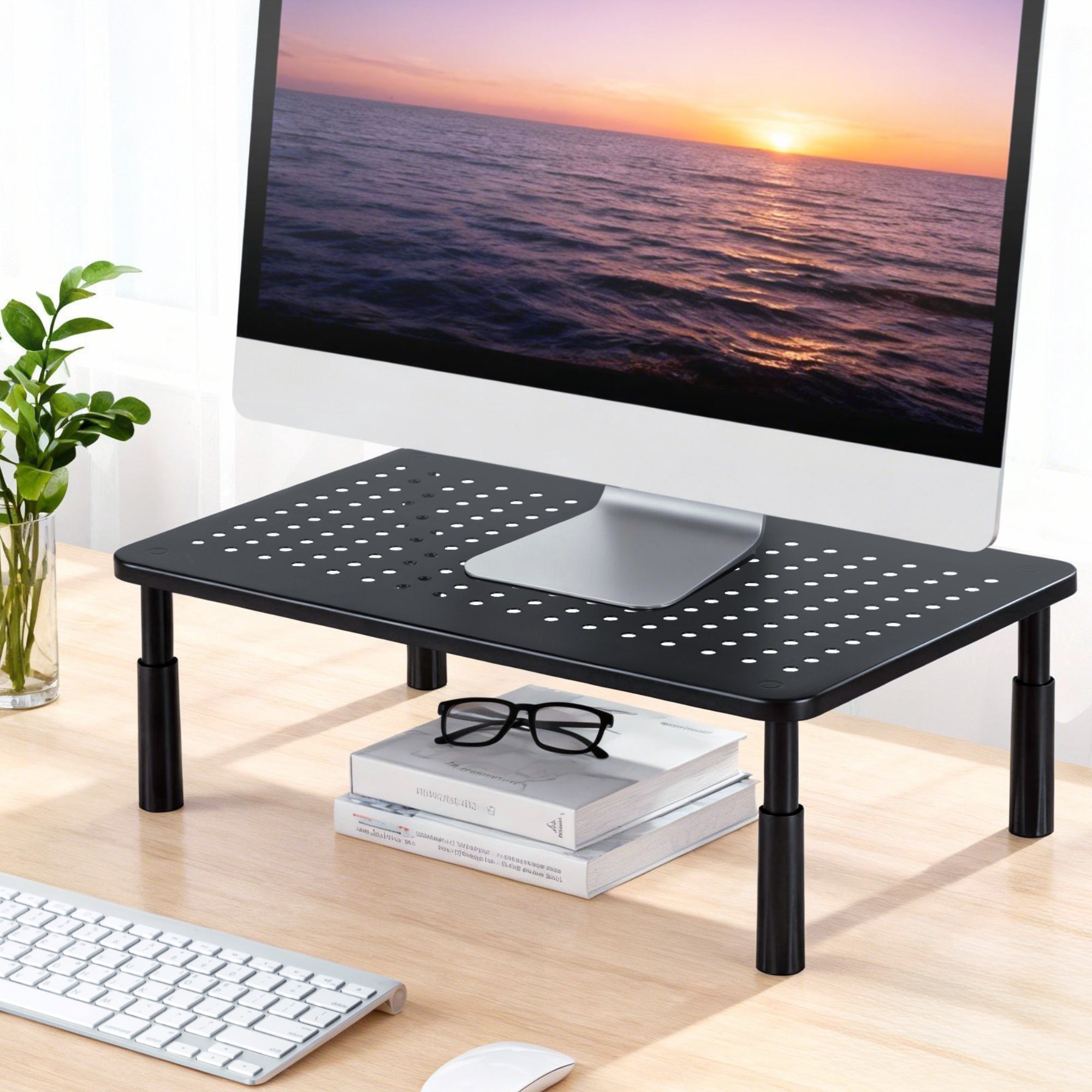 Artiss Monitor Stand Adjustable Riser For Computer Monitor And Laptop 3 Height Desk Organizer Black-Electronics > Computers & Tablets > Desktops & Accessories-PEROZ Accessories