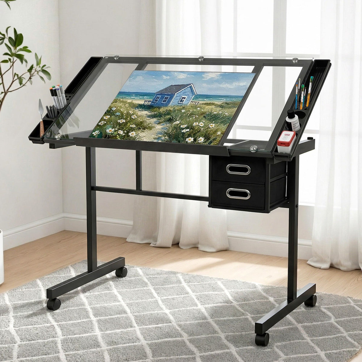 Artiss Drawing Desk Drafting Table Black-Furniture > Office-PEROZ Accessories