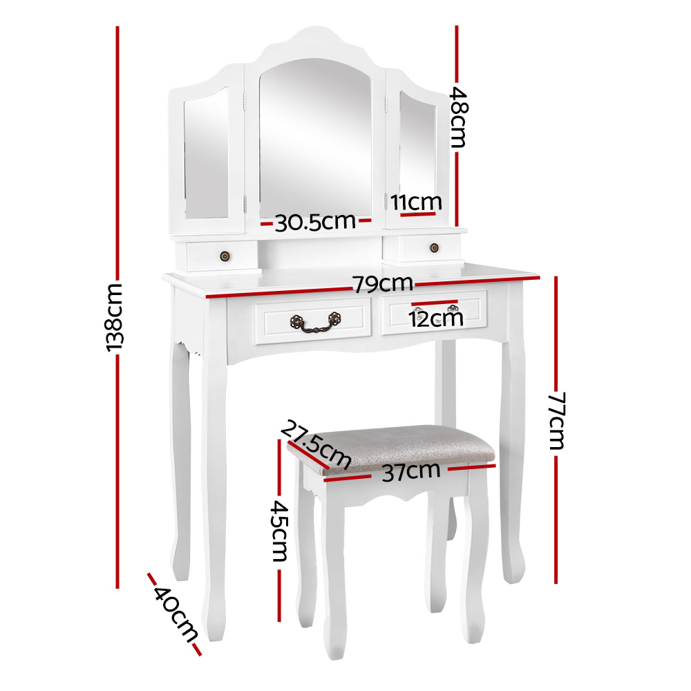 Artiss Dressing Table Stool Set Foldable Mirror White-Dressing Tables-PEROZ Accessories