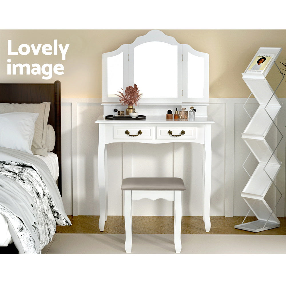 Artiss Dressing Table Stool Set Foldable Mirror White-Dressing Tables-PEROZ Accessories