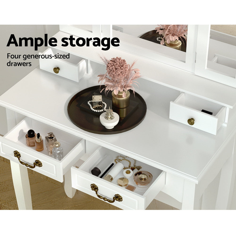 Artiss Dressing Table Stool Set Foldable Mirror White-Dressing Tables-PEROZ Accessories
