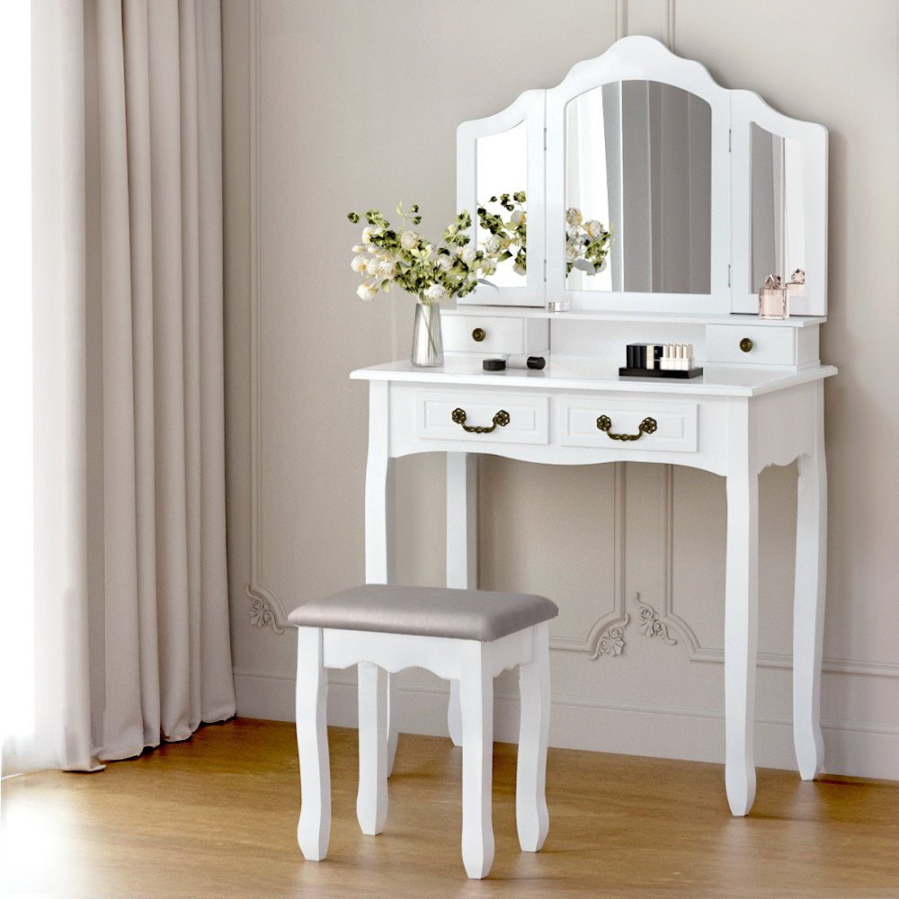 Artiss Dressing Table Stool Set Foldable Mirror White-Dressing Tables-PEROZ Accessories