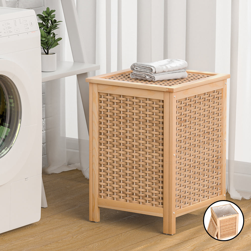 Artiss Laundry Hamper Bathroom Storage Cabinet Wooden Organiser Bag Clothes-Furniture > Bathroom-PEROZ Accessories