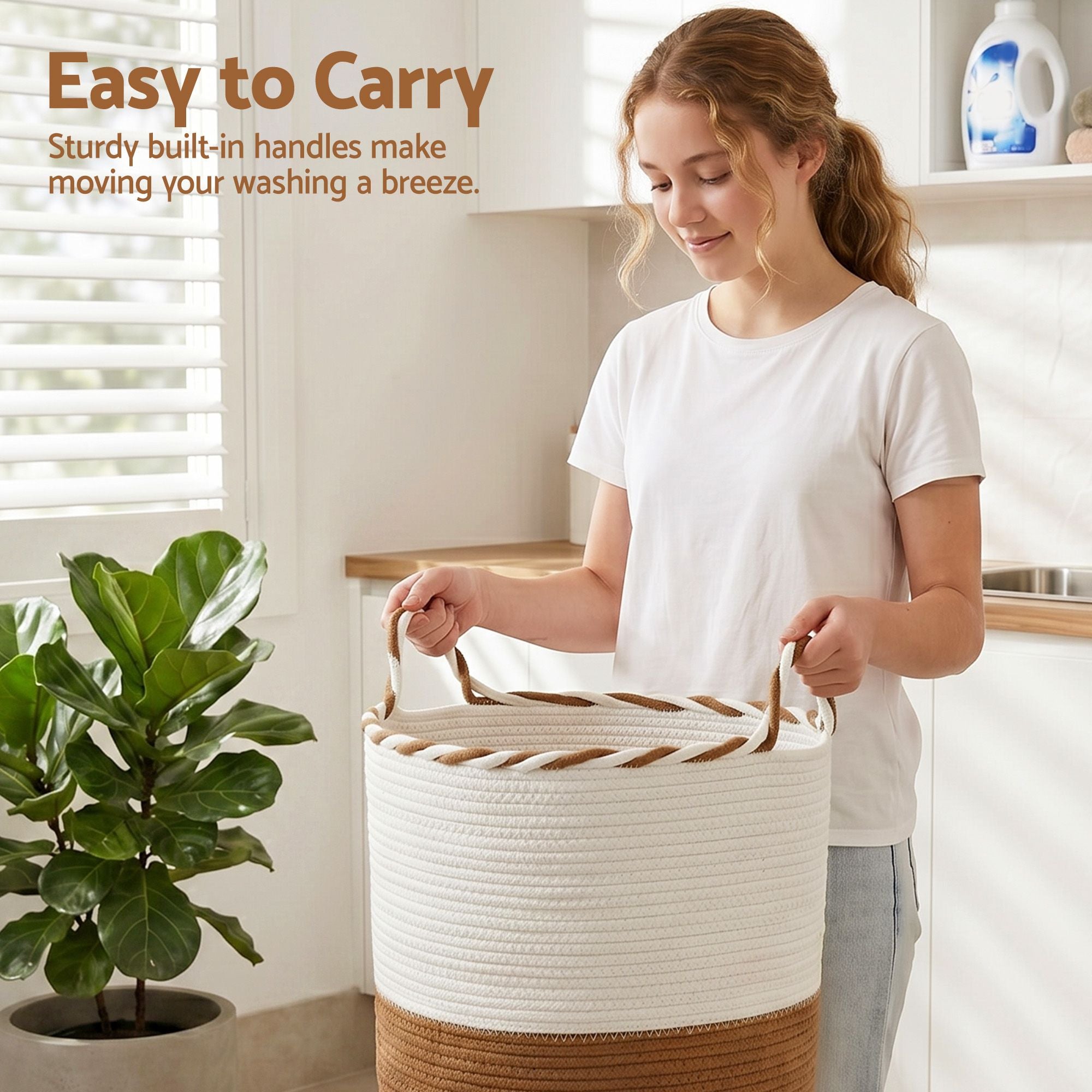 Artiss Woven Laundry Basket with handles Foldable White & Brown-Home & Garden > Laundry & Cleaning > Laundry Baskets-PEROZ Accessories