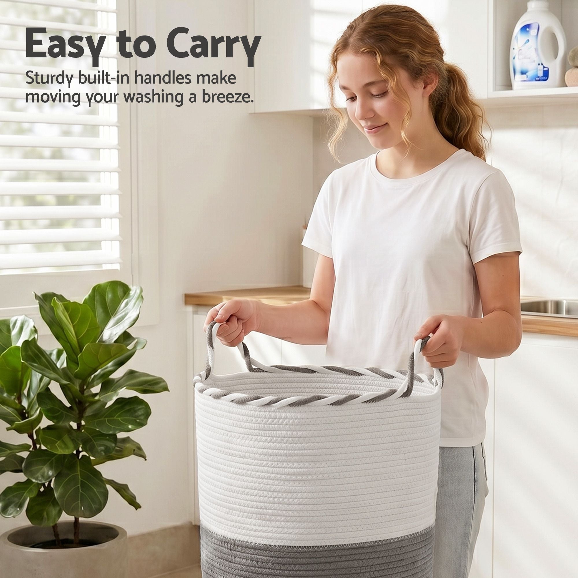 Artiss Woven Laundry Basket with handles Foldable White & Grey-Home & Garden > Laundry & Cleaning > Laundry Baskets-PEROZ Accessories