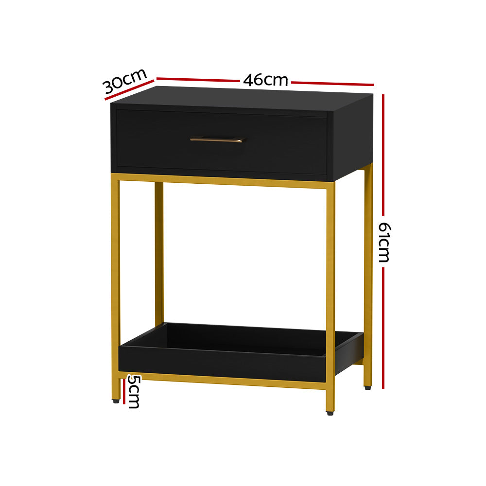 Artiss Bedside Table Drawers Side Table Shelf Storage Nightstand Black MASON-Furniture > Bedroom-PEROZ Accessories