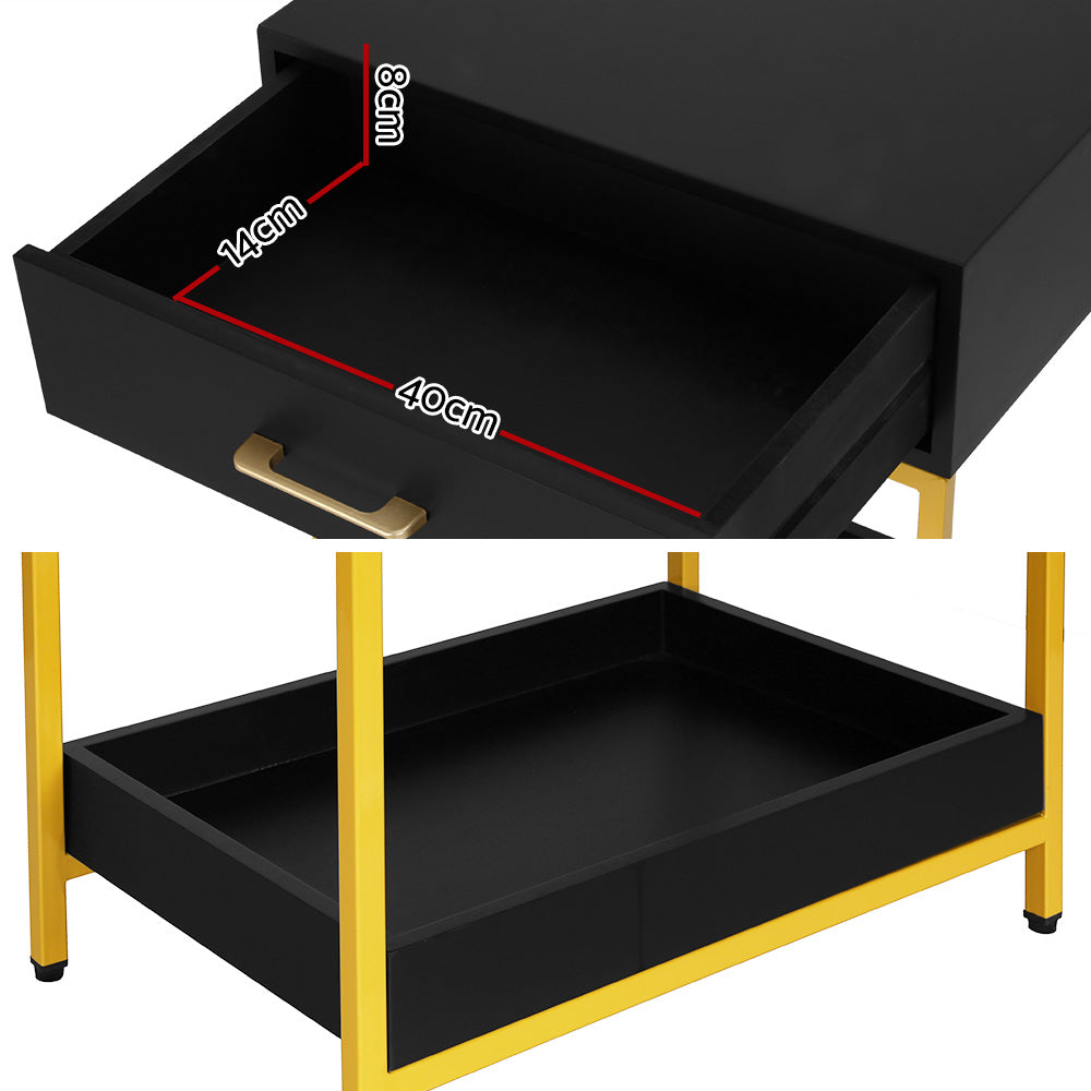 Artiss Bedside Table Drawers Side Table Shelf Storage Nightstand Black MASON-Furniture > Bedroom-PEROZ Accessories