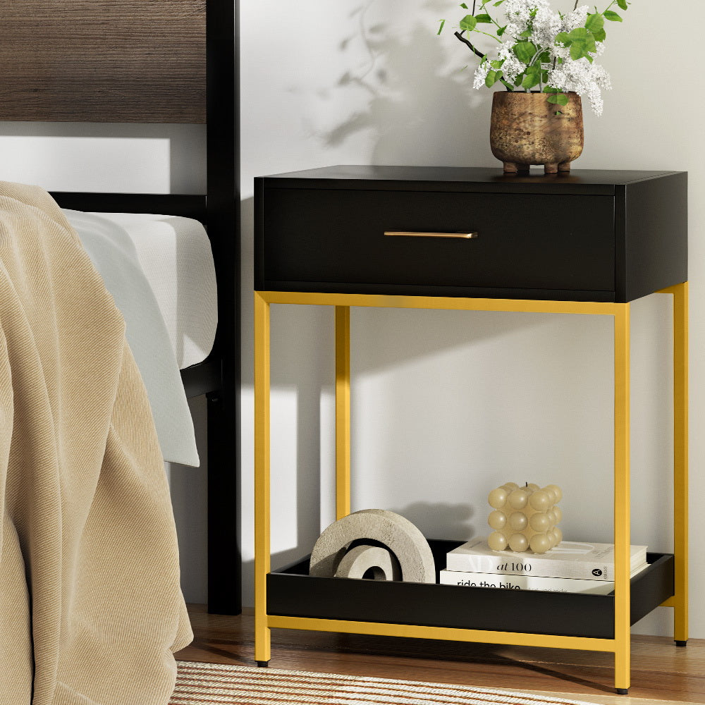 Artiss Bedside Table Drawers Side Table Shelf Storage Nightstand Black MASON-Furniture > Bedroom-PEROZ Accessories