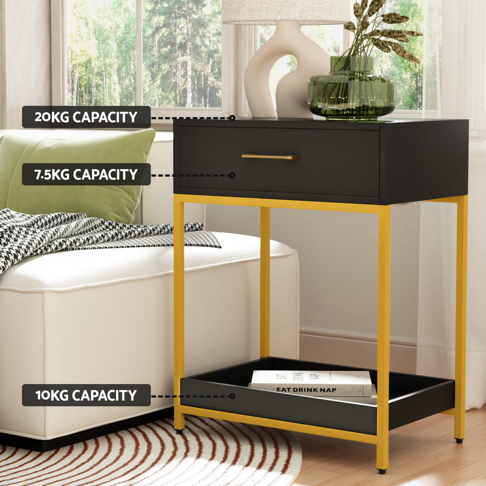 Artiss Bedside Table Drawers Side Table Shelf Storage Nightstand Black MASON-Furniture > Bedroom-PEROZ Accessories