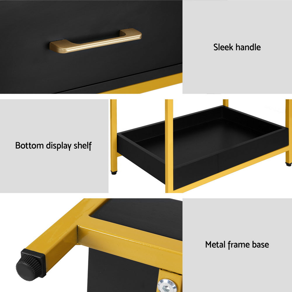 Artiss Bedside Table Drawers Side Table Shelf Storage Nightstand Black MASON-Furniture > Bedroom-PEROZ Accessories