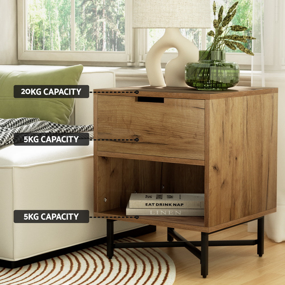 Artiss Bedside Table Drawers Side Table Shelf Storage Nightstand Rust Oak KRAVU-Furniture > Bedroom-PEROZ Accessories