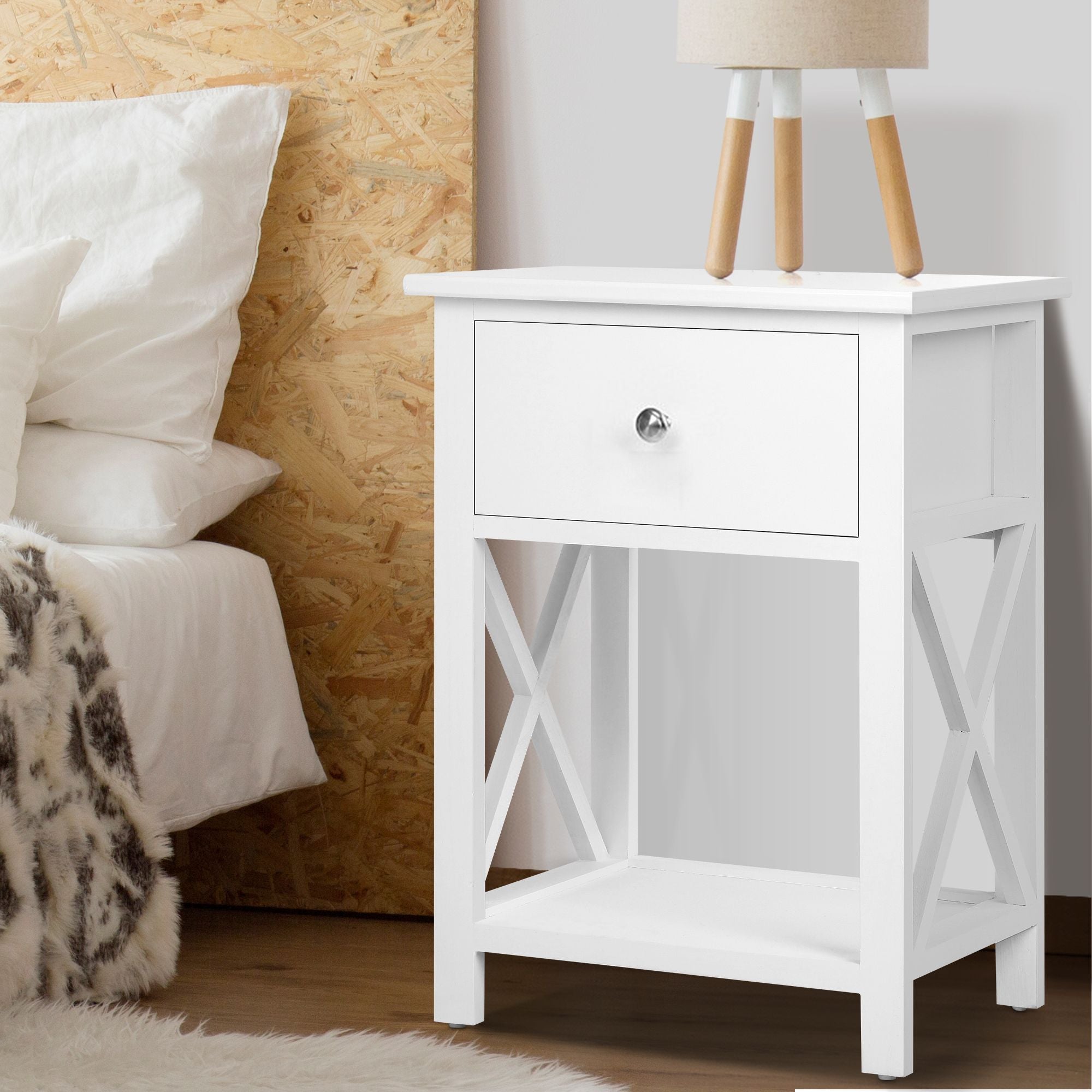 Artiss 2 X Bedside Table 1 Drawer with Shelf - EMMA White-Bedside Tables-PEROZ Accessories