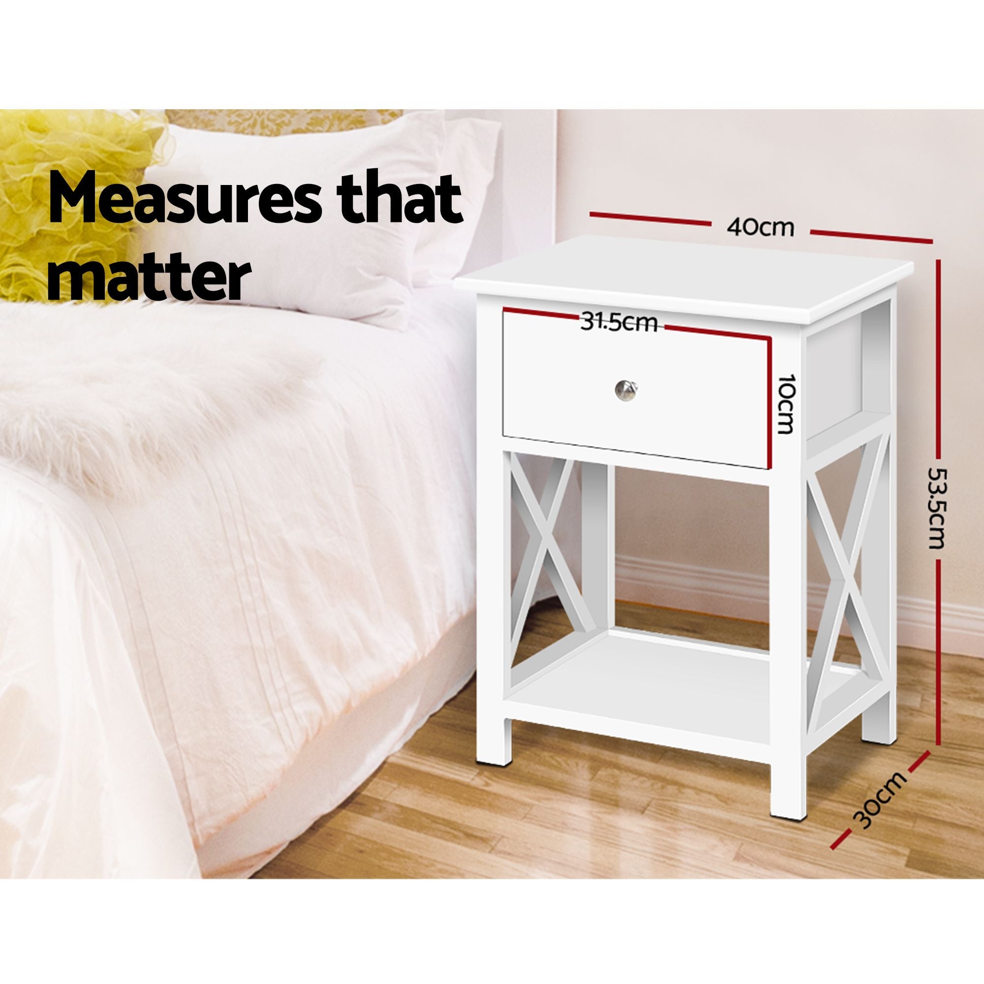 Artiss 2 X Bedside Table 1 Drawer with Shelf - EMMA White-Bedside Tables-PEROZ Accessories