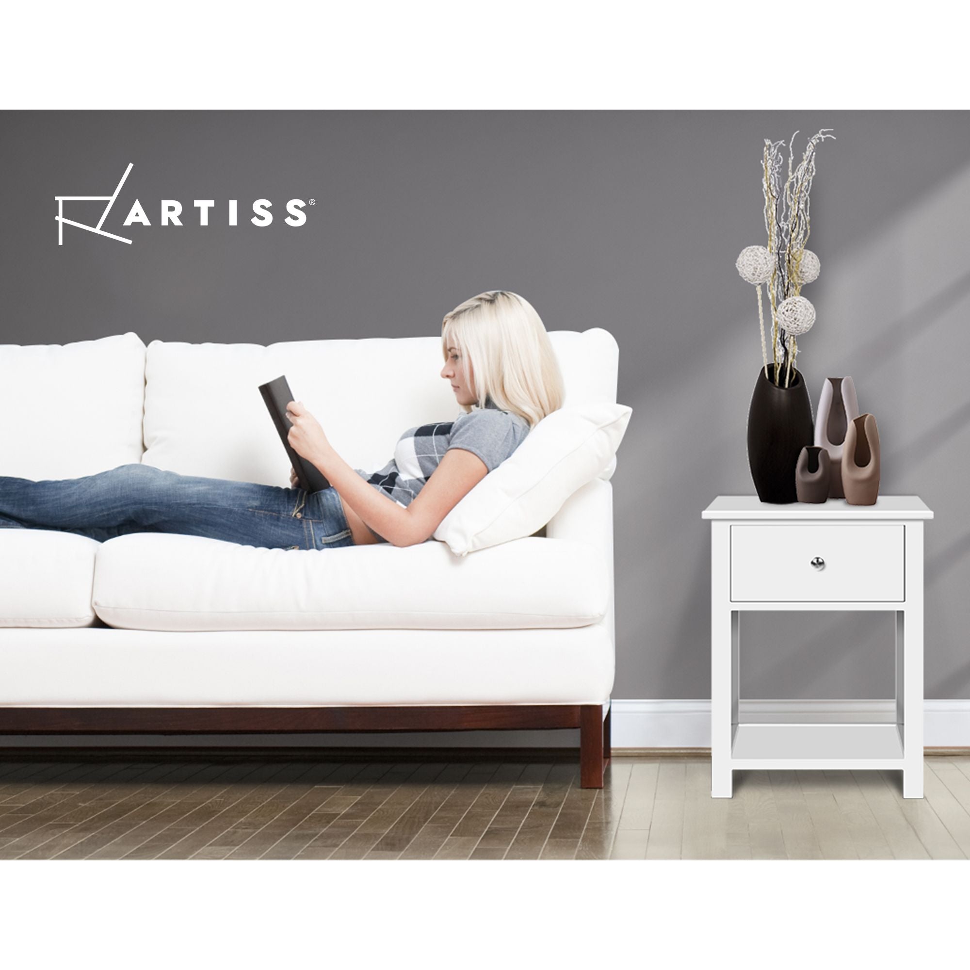 Artiss 2 X Bedside Table 1 Drawer with Shelf - EMMA White-Bedside Tables-PEROZ Accessories