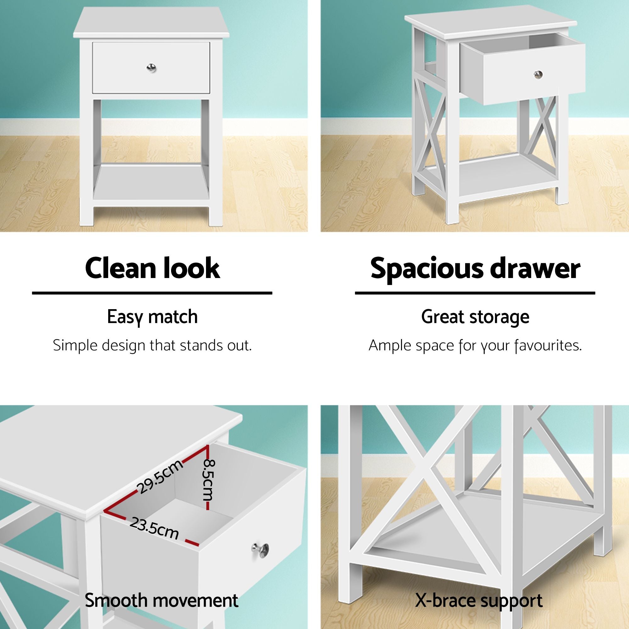 Artiss 2 X Bedside Table 1 Drawer with Shelf - EMMA White-Bedside Tables-PEROZ Accessories