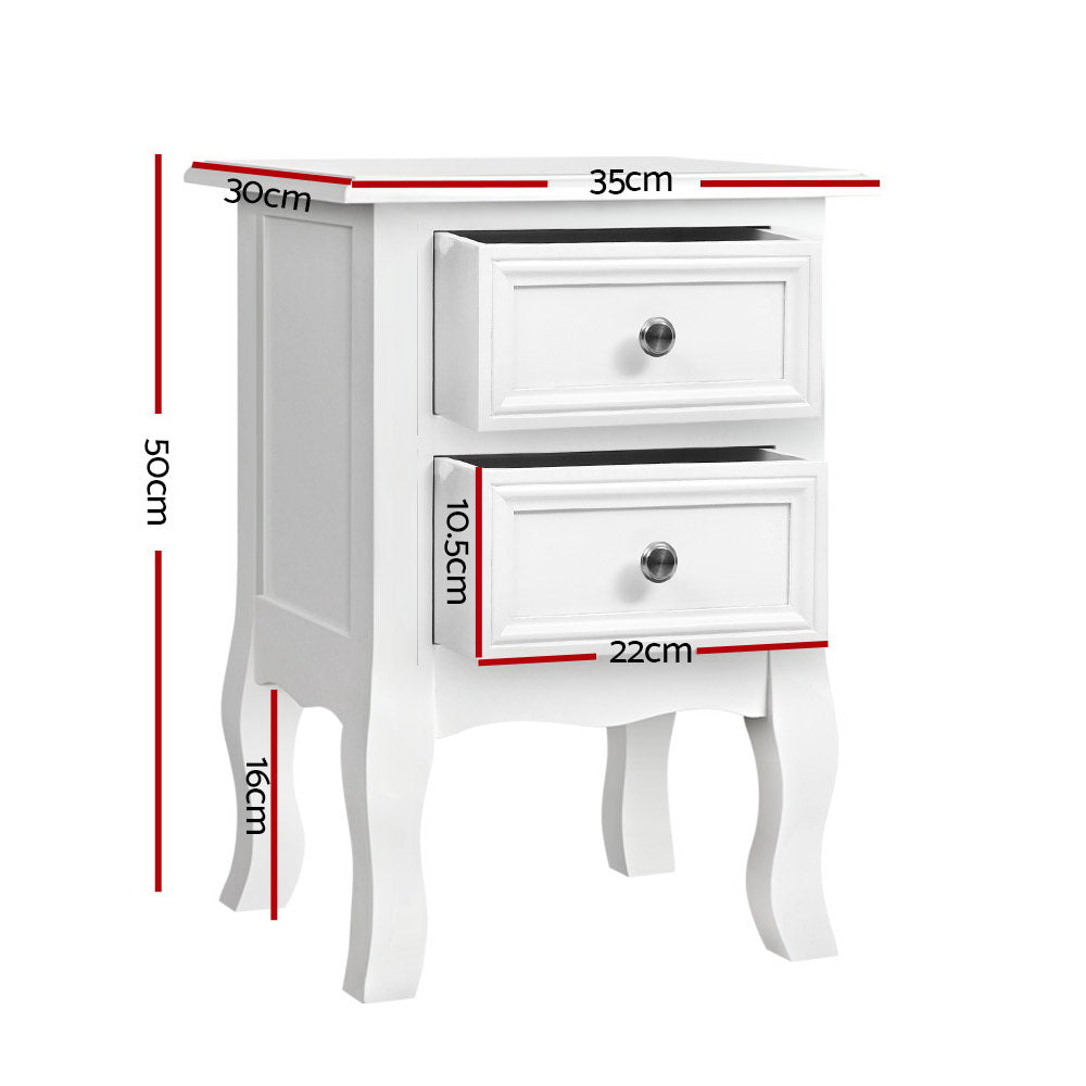 Artiss Bedside Table 2 Drawers - BISSET White-Bedside Tables-PEROZ Accessories