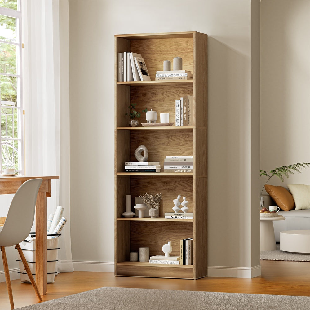 Oikiture Bookshelf Display Shelf 5-Tier Natural-Display Shelf-PEROZ Accessories
