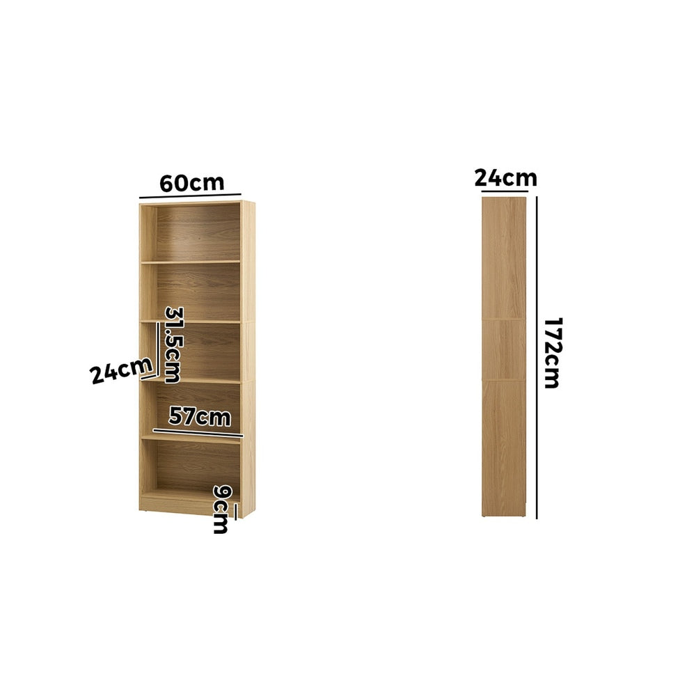 Oikiture Bookshelf Display Shelf 5-Tier Natural-Display Shelf-PEROZ Accessories
