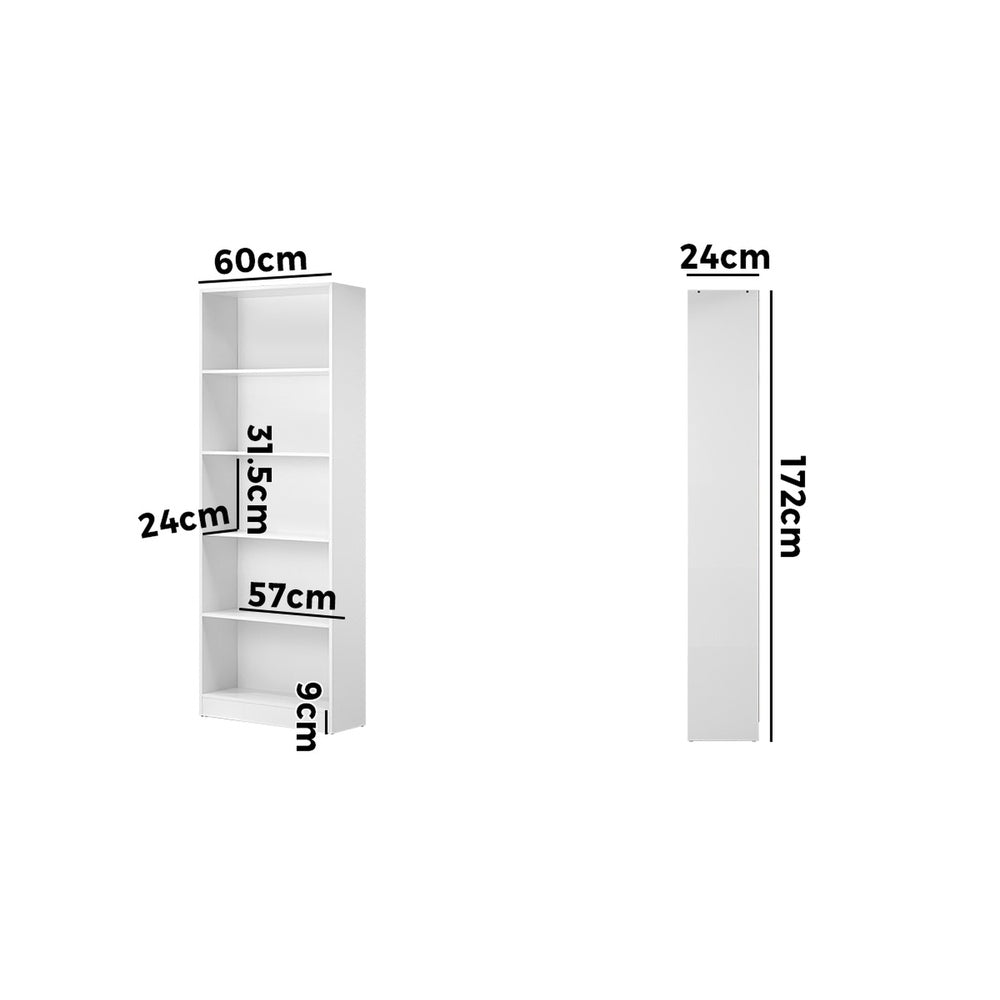 Oikiture Bookshelf Display Shelf 5-Tier White-Display Shelf-PEROZ Accessories