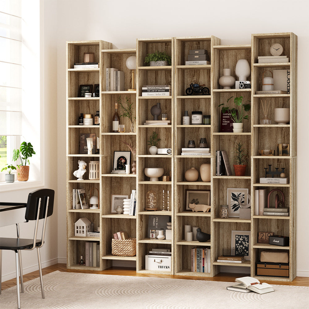 Oikiture Bookshelf Display Shelf CD DVD Storage Media Rack Natural-Display Shelf-PEROZ Accessories