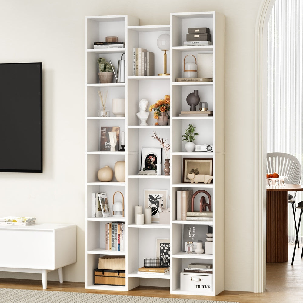 Oikiture Bookshelf Display Shelf CD DVD Storage Media Rack White-Display Shelf-PEROZ Accessories