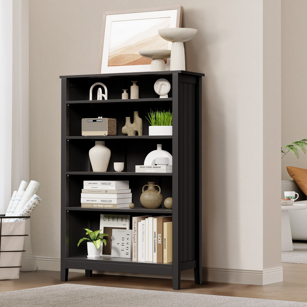 Oikiture Bookshelf Bookcase Display Shelf 5-Tier Storage Cabinet Black-Display Shelf-PEROZ Accessories