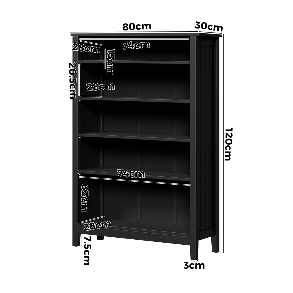 Oikiture Bookshelf Bookcase Display Shelf 5-Tier Storage Cabinet Black-Display Shelf-PEROZ Accessories