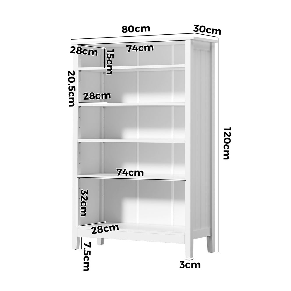 Oikiture Bookshelf Bookcase Display Shelf 5-Tier Storage Cabinet White-Display Shelf-PEROZ Accessories