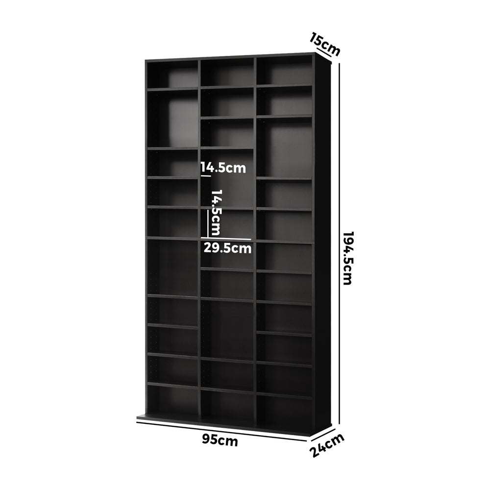 Oikiture Bookcase Bookshelf 1044 CD/DVD Rack Wooden Shelving Unit Display Shelf-Black-Bookcases & Shelves-PEROZ Accessories