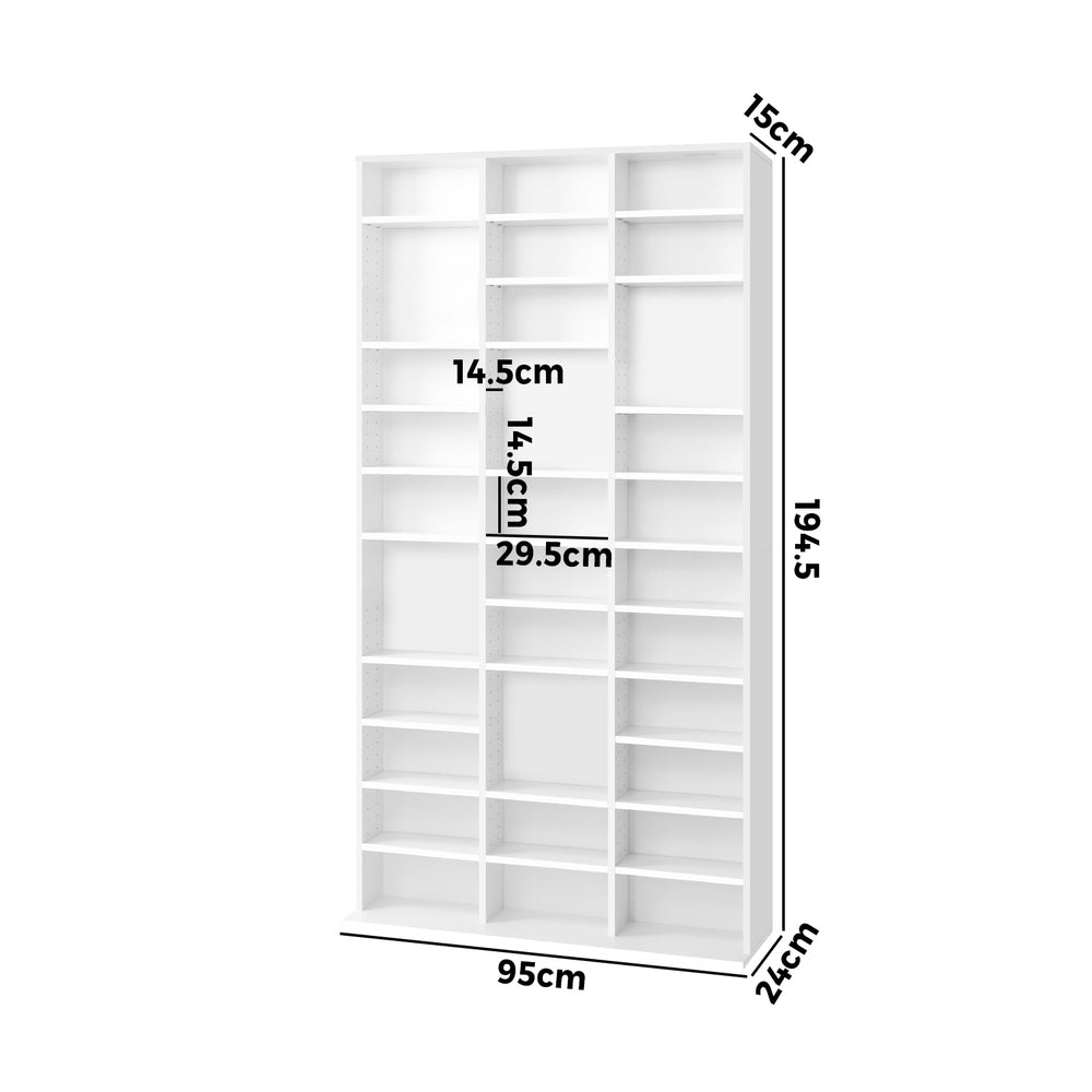 Oikiture Bookcase Bookshelf 1044 CD/DVD Rack Wooden Shelving Unit Display Shelf-White-Bookcases & Shelves-PEROZ Accessories
