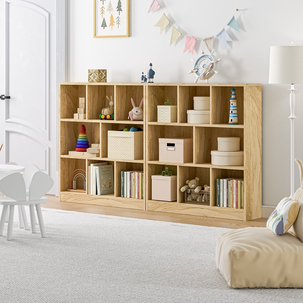 Oikiture Bookshelf Display Shelves Unit Storage Organizer Natural-Display Shelf-PEROZ Accessories