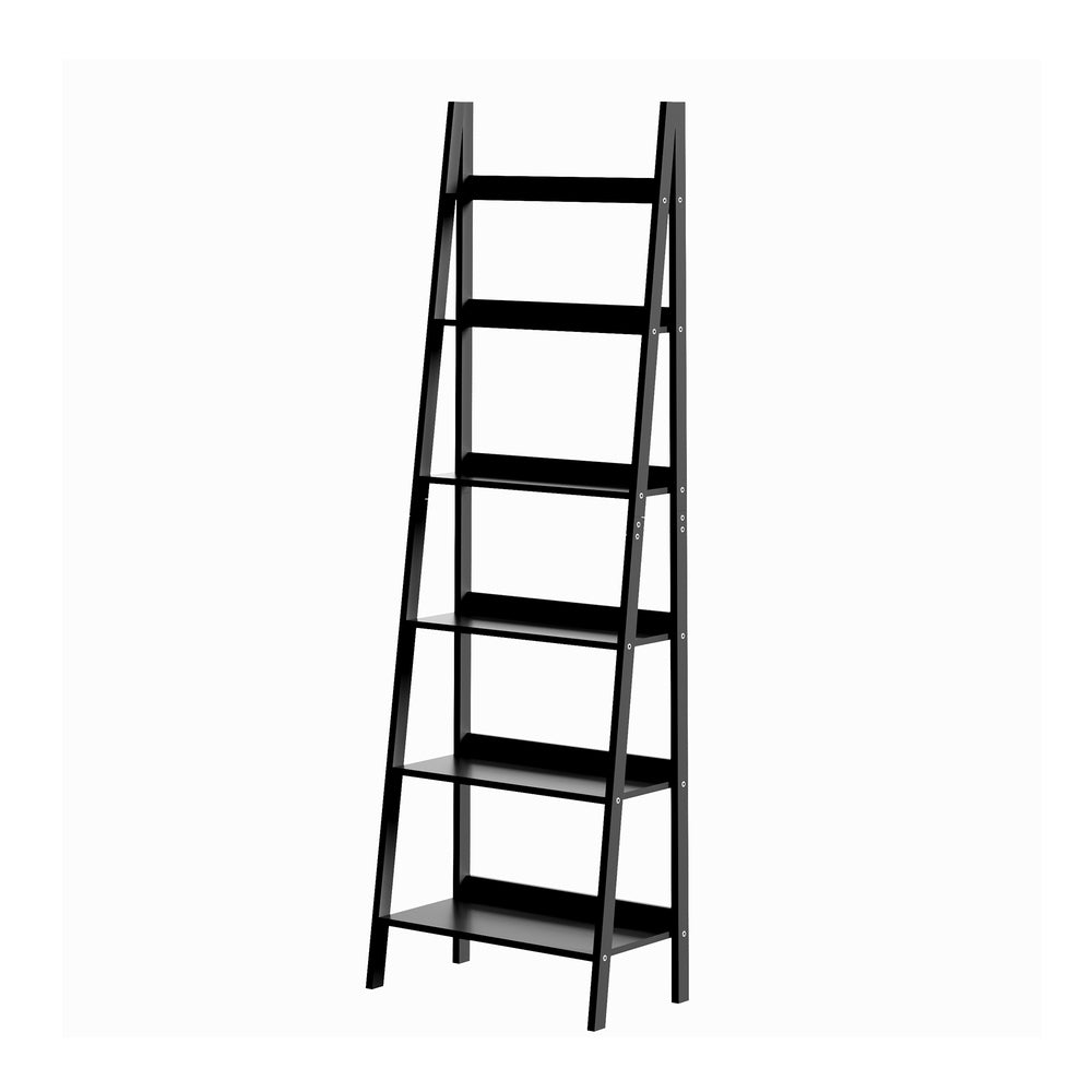 Oikiture Corner Ladder Shelf 6-Tier Display Rack Black-Bookshelf-PEROZ Accessories
