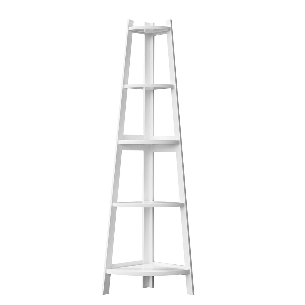 Oikiture Corner Ladder Shelf 5-Tier Display Shelf White-Bookshelf-PEROZ Accessories