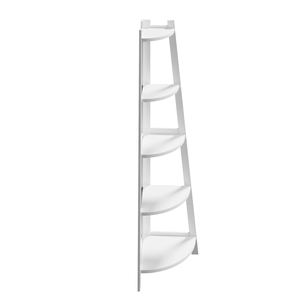 Oikiture Corner Ladder Shelf 5-Tier Display Shelf White-Bookshelf-PEROZ Accessories