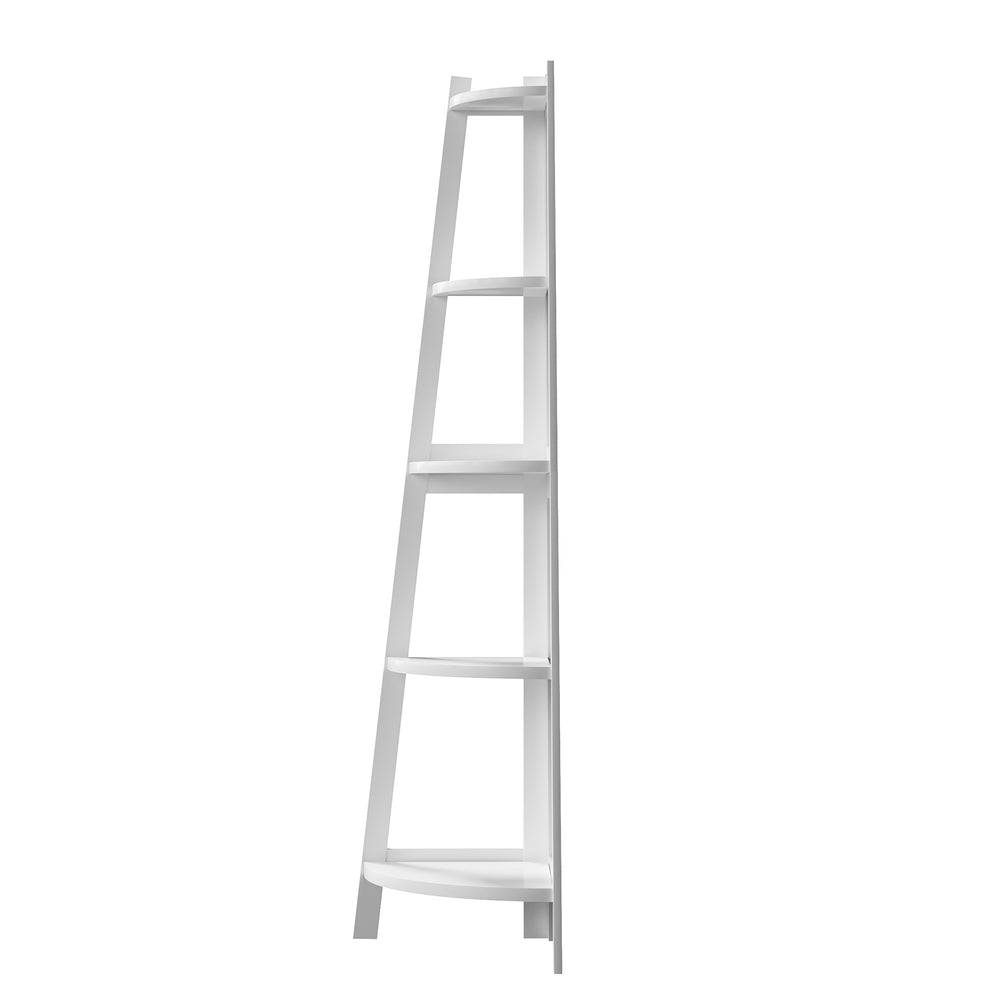 Oikiture Corner Ladder Shelf 5-Tier Display Shelf White-Bookshelf-PEROZ Accessories