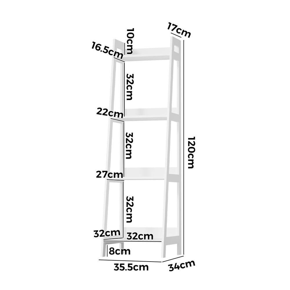 Oikiture Display Shelf 4 Tier Corner Ladder Shelves White-Bookshelf-PEROZ Accessories