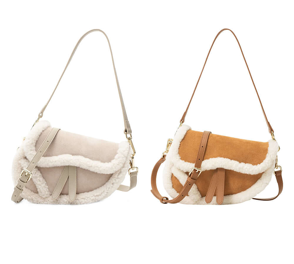 AUSTRALIAN SHEPHERD® Women Fluffy Wool Adjustable Strap Over Shoulder Saddle Bag-PEROZ Accessories